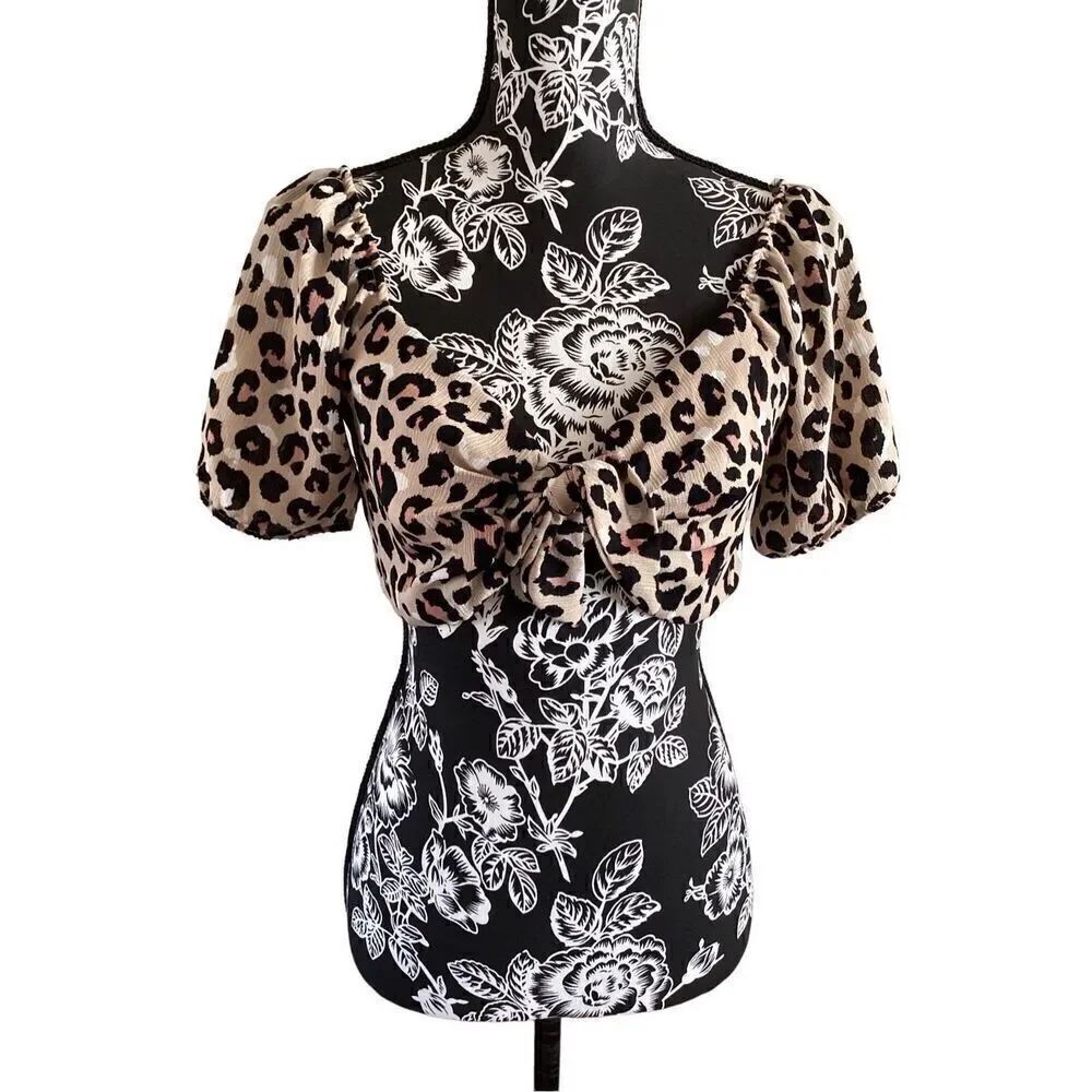 Iris Tie Front Leopard Print Crop Top Coastal Beach Travel Vacation Everyday